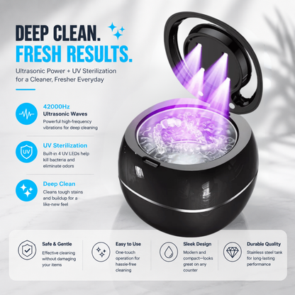 Orivati Ultrasonic Cleaner with dentures in cleaning solution