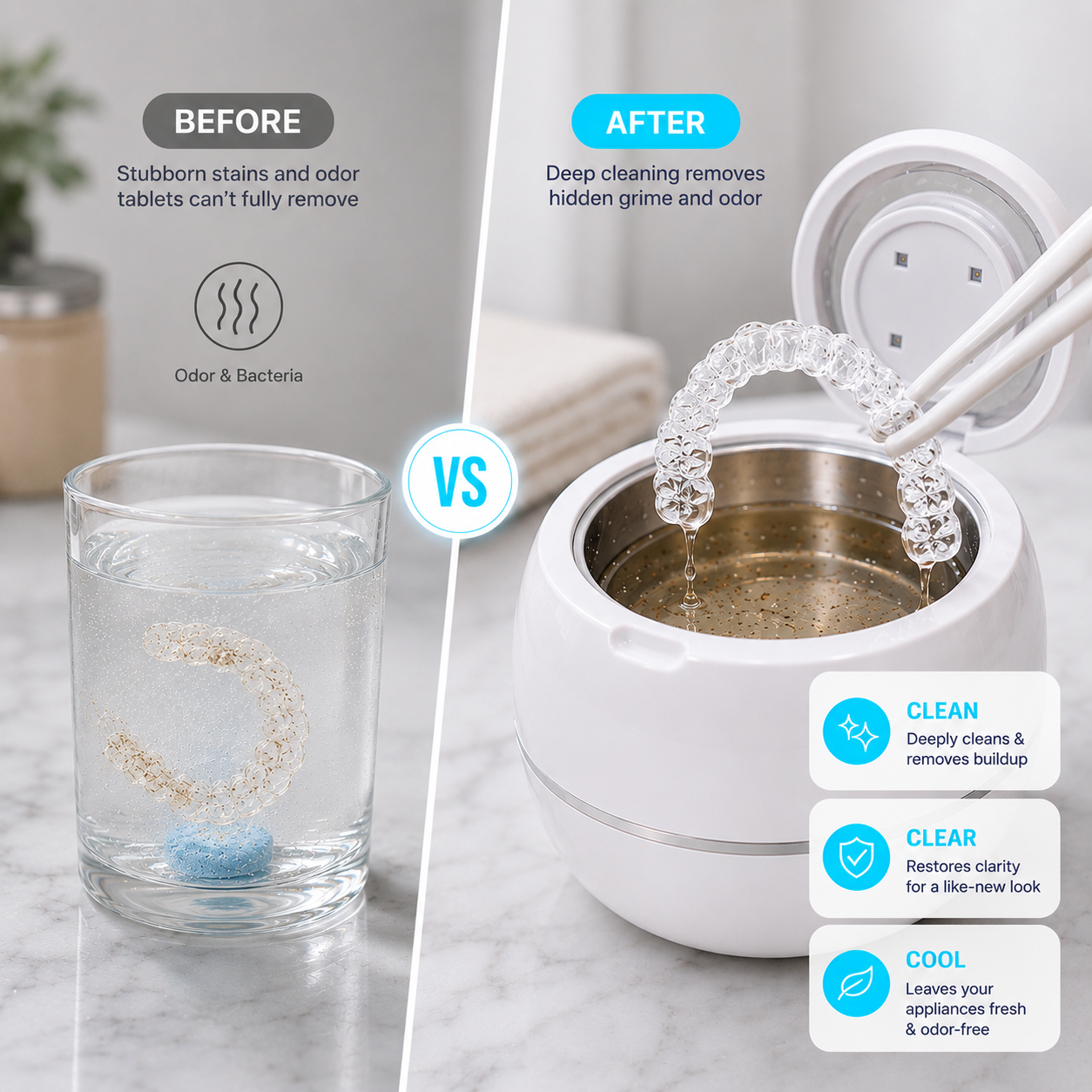 Orivati ClarityPod Ultrasonic Oral Appliance Cleaner with UV-C
